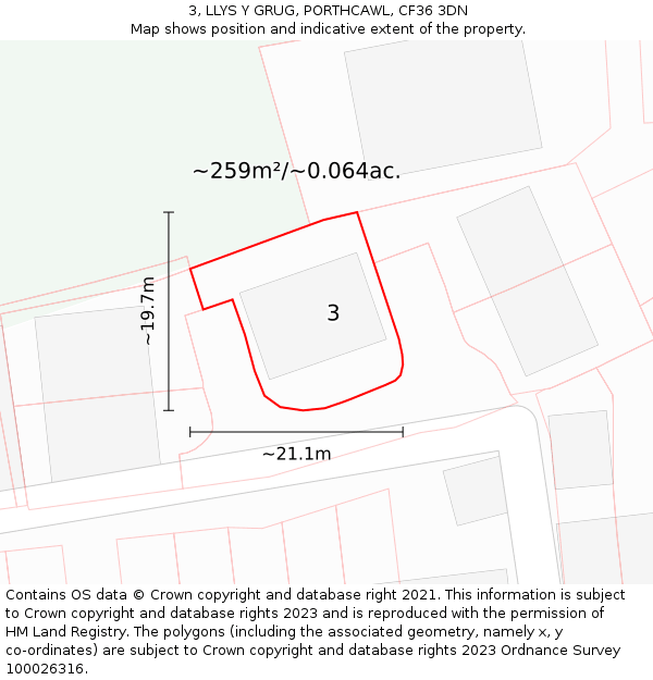 3, LLYS Y GRUG, PORTHCAWL, CF36 3DN: Plot and title map