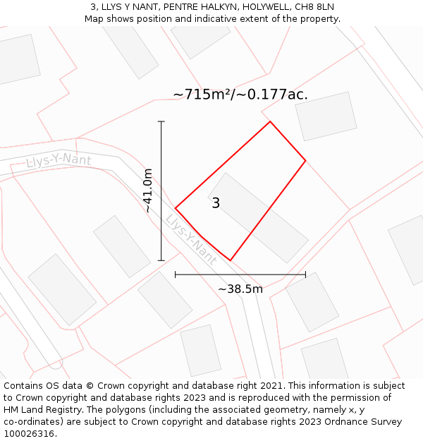 3, LLYS Y NANT, PENTRE HALKYN, HOLYWELL, CH8 8LN: Plot and title map