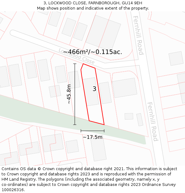 3, LOCKWOOD CLOSE, FARNBOROUGH, GU14 9EH: Plot and title map