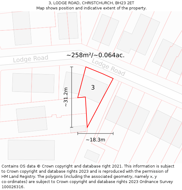 3, LODGE ROAD, CHRISTCHURCH, BH23 2ET: Plot and title map