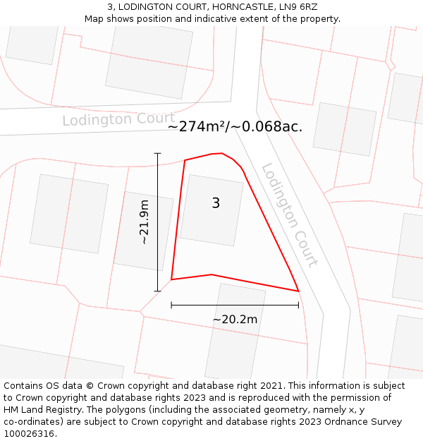 3, LODINGTON COURT, HORNCASTLE, LN9 6RZ: Plot and title map