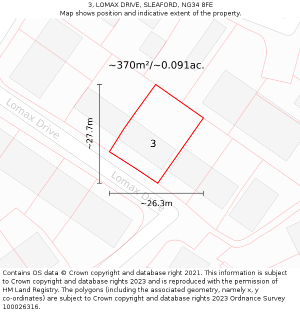 3, LOMAX DRIVE, SLEAFORD, NG34 8FE: Plot and title map