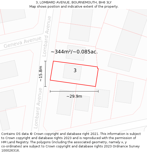3, LOMBARD AVENUE, BOURNEMOUTH, BH6 3LY: Plot and title map