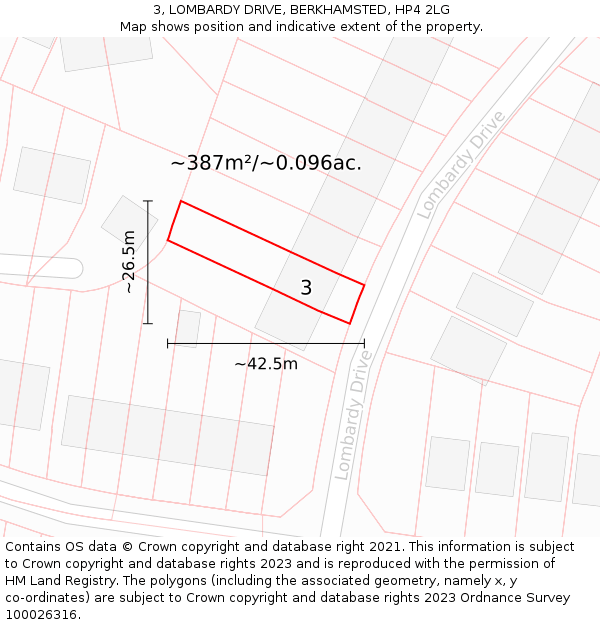 3, LOMBARDY DRIVE, BERKHAMSTED, HP4 2LG: Plot and title map