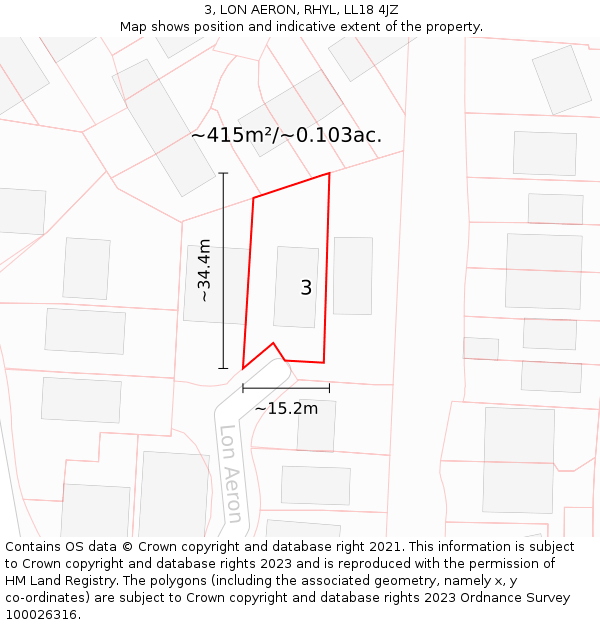 3, LON AERON, RHYL, LL18 4JZ: Plot and title map
