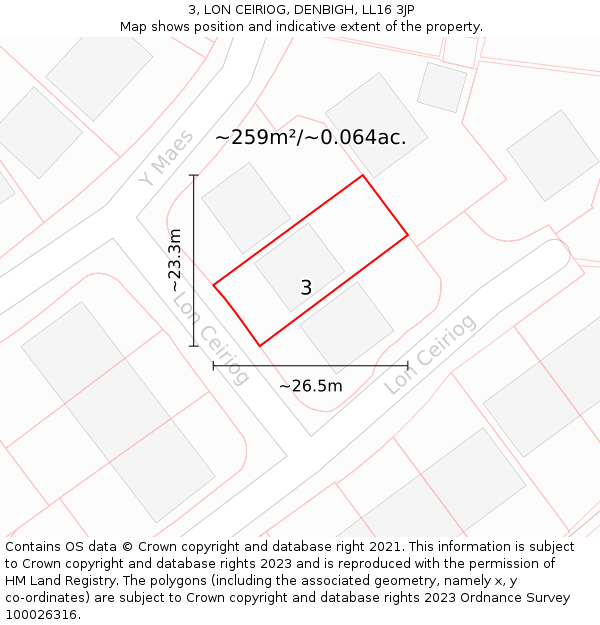 3, LON CEIRIOG, DENBIGH, LL16 3JP: Plot and title map