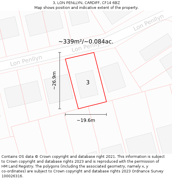 3, LON PENLLYN, CARDIFF, CF14 6BZ: Plot and title map