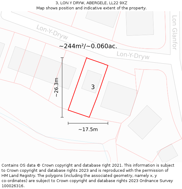 3, LON Y DRYW, ABERGELE, LL22 9XZ: Plot and title map