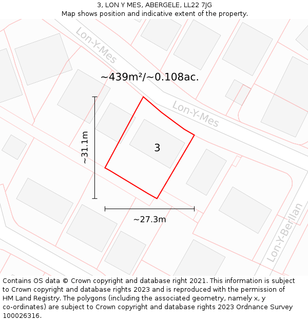 3, LON Y MES, ABERGELE, LL22 7JG: Plot and title map