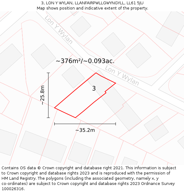 3, LON Y WYLAN, LLANFAIRPWLLGWYNGYLL, LL61 5JU: Plot and title map