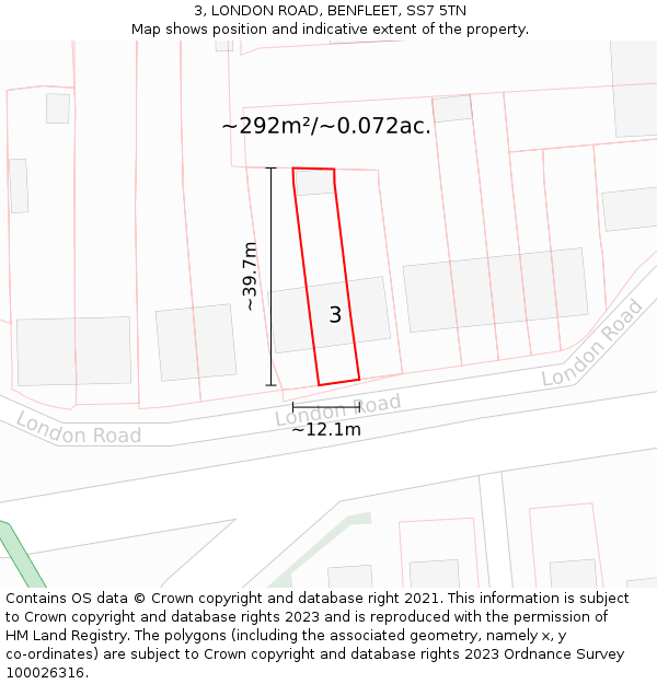 3, LONDON ROAD, BENFLEET, SS7 5TN: Plot and title map