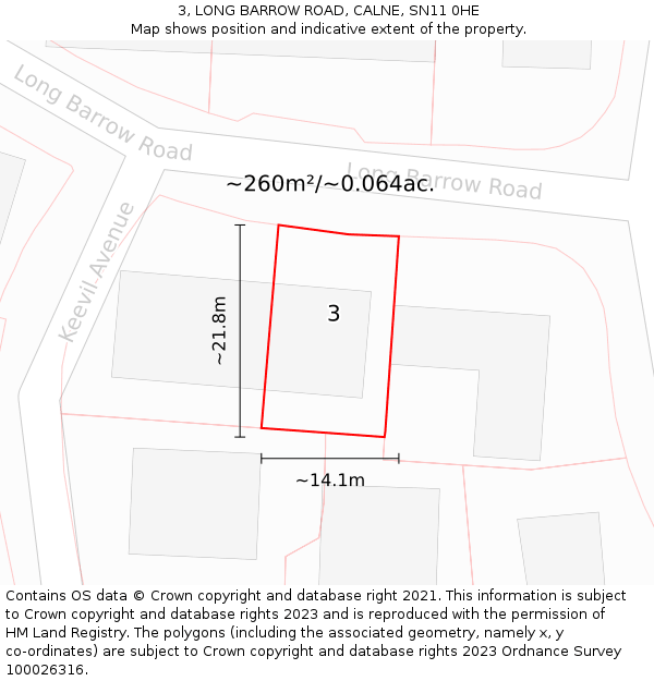 3, LONG BARROW ROAD, CALNE, SN11 0HE: Plot and title map