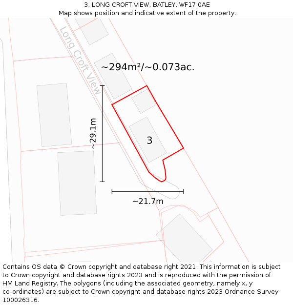 3, LONG CROFT VIEW, BATLEY, WF17 0AE: Plot and title map