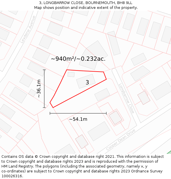 3, LONGBARROW CLOSE, BOURNEMOUTH, BH8 9LL: Plot and title map
