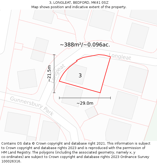 3, LONGLEAT, BEDFORD, MK41 0SZ: Plot and title map