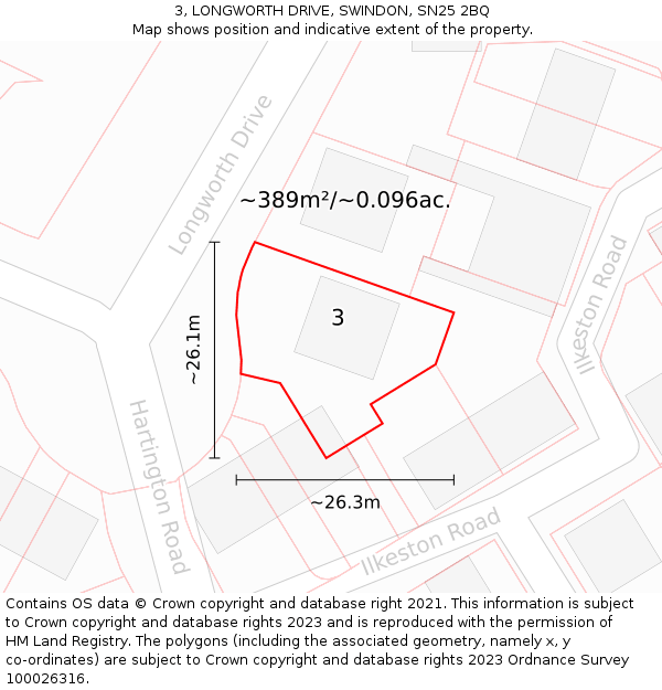 3, LONGWORTH DRIVE, SWINDON, SN25 2BQ: Plot and title map