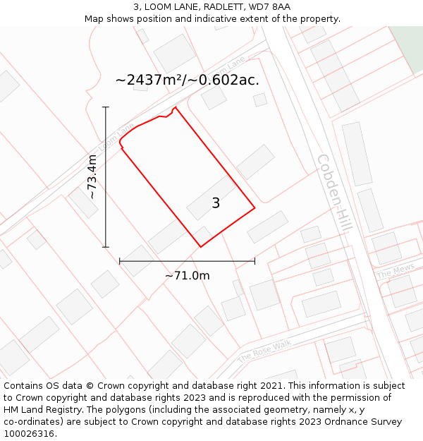 3, LOOM LANE, RADLETT, WD7 8AA: Plot and title map