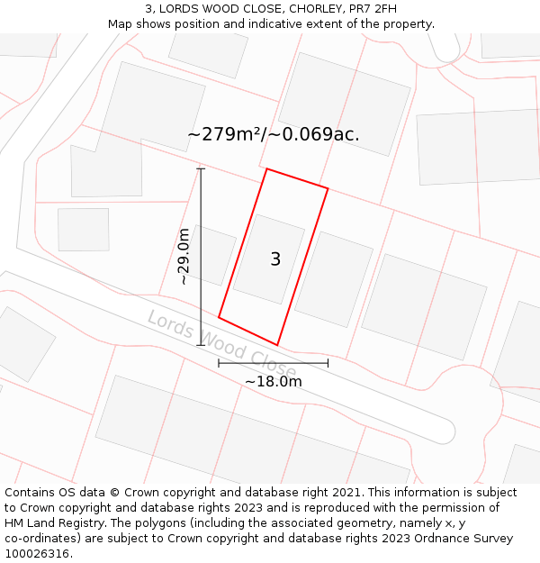 3, LORDS WOOD CLOSE, CHORLEY, PR7 2FH: Plot and title map