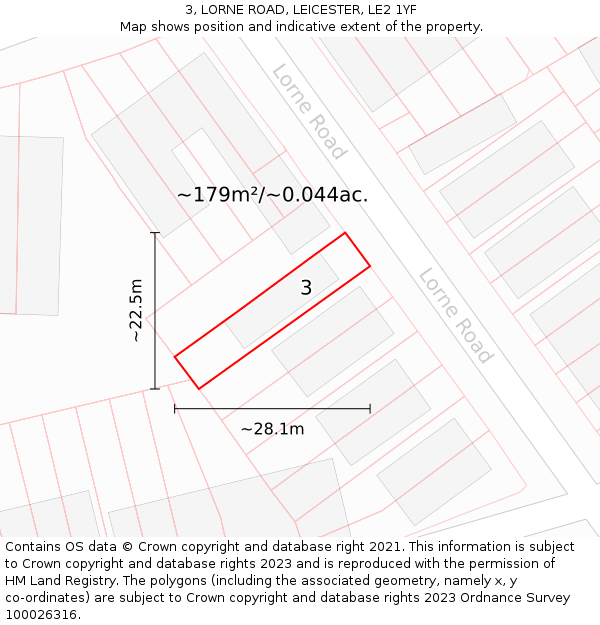 3, LORNE ROAD, LEICESTER, LE2 1YF: Plot and title map