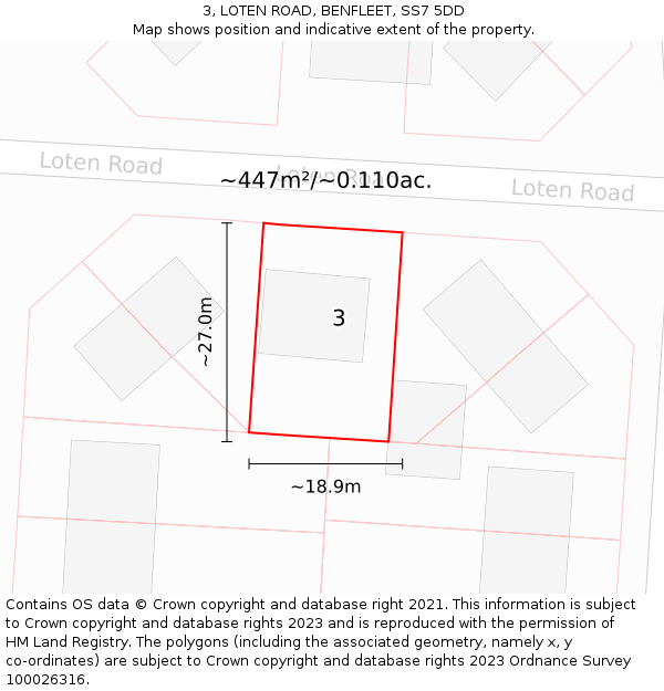 3, LOTEN ROAD, BENFLEET, SS7 5DD: Plot and title map