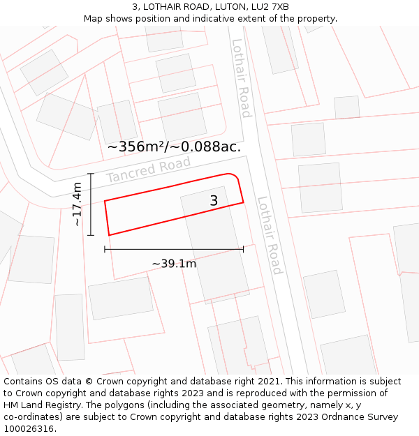 3, LOTHAIR ROAD, LUTON, LU2 7XB: Plot and title map