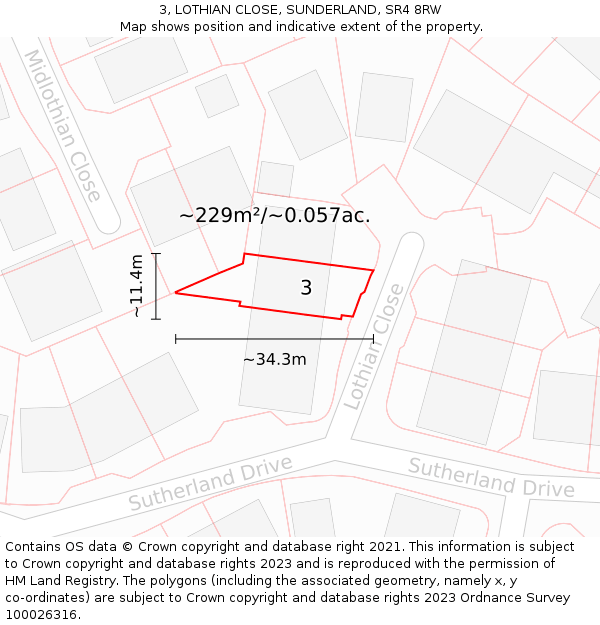 3, LOTHIAN CLOSE, SUNDERLAND, SR4 8RW: Plot and title map