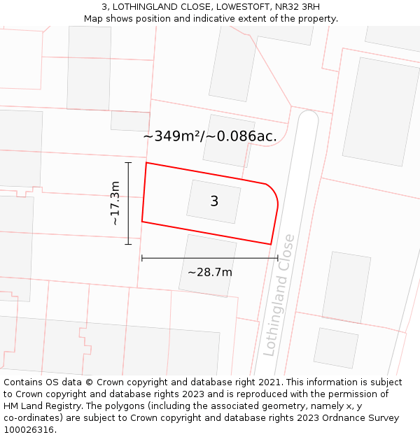3, LOTHINGLAND CLOSE, LOWESTOFT, NR32 3RH: Plot and title map