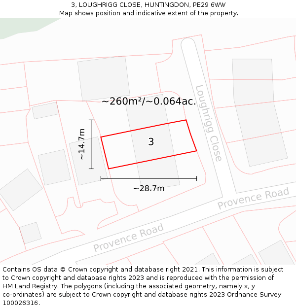 3, LOUGHRIGG CLOSE, HUNTINGDON, PE29 6WW: Plot and title map