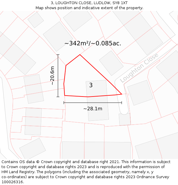 3, LOUGHTON CLOSE, LUDLOW, SY8 1XT: Plot and title map