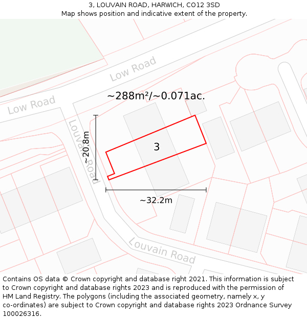 3, LOUVAIN ROAD, HARWICH, CO12 3SD: Plot and title map