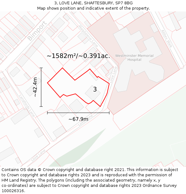 3, LOVE LANE, SHAFTESBURY, SP7 8BG: Plot and title map