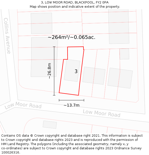 3, LOW MOOR ROAD, BLACKPOOL, FY2 0PA: Plot and title map