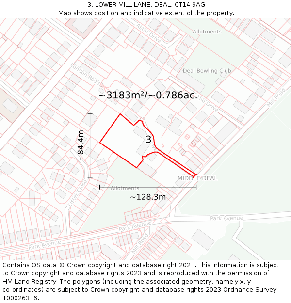 3, LOWER MILL LANE, DEAL, CT14 9AG: Plot and title map