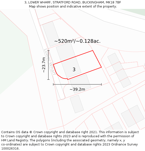 3, LOWER WHARF, STRATFORD ROAD, BUCKINGHAM, MK18 7BF: Plot and title map