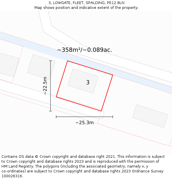 3, LOWGATE, FLEET, SPALDING, PE12 8LN: Plot and title map