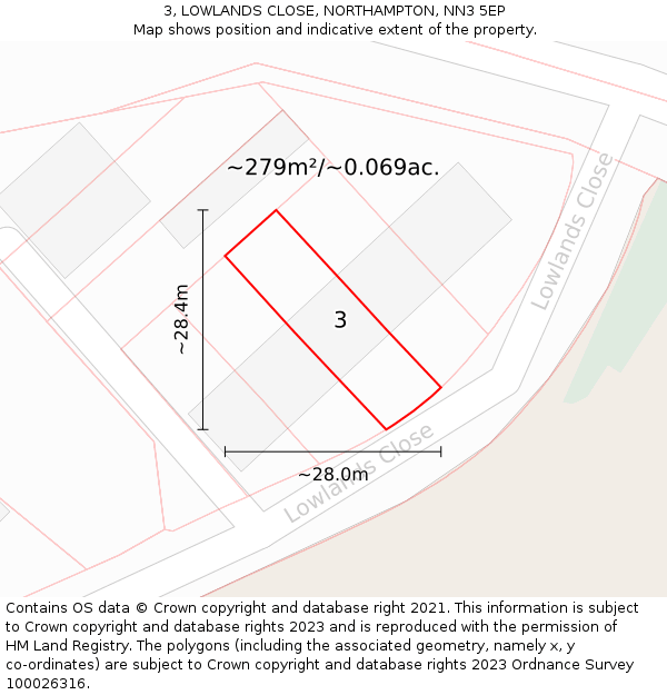 3, LOWLANDS CLOSE, NORTHAMPTON, NN3 5EP: Plot and title map