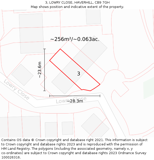 3, LOWRY CLOSE, HAVERHILL, CB9 7GH: Plot and title map