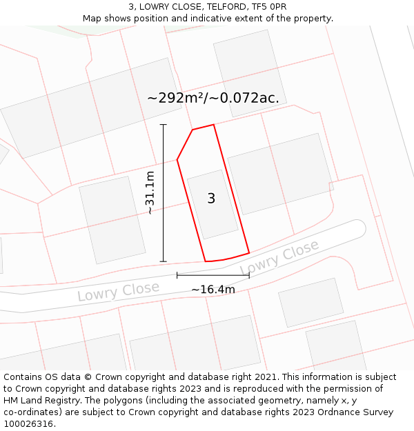 3, LOWRY CLOSE, TELFORD, TF5 0PR: Plot and title map