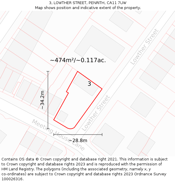 3, LOWTHER STREET, PENRITH, CA11 7UW: Plot and title map