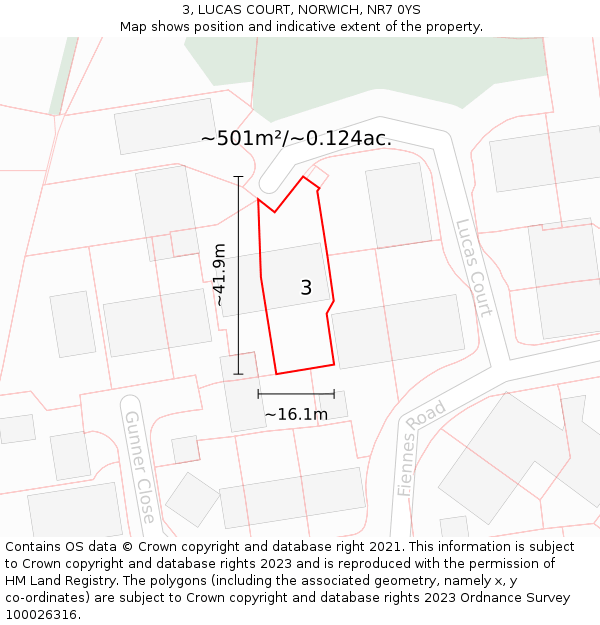 3, LUCAS COURT, NORWICH, NR7 0YS: Plot and title map