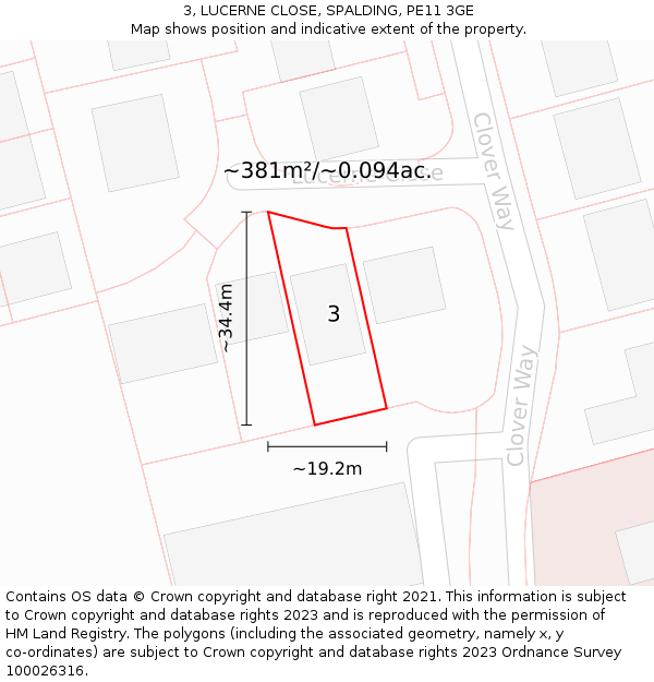 3, LUCERNE CLOSE, SPALDING, PE11 3GE: Plot and title map