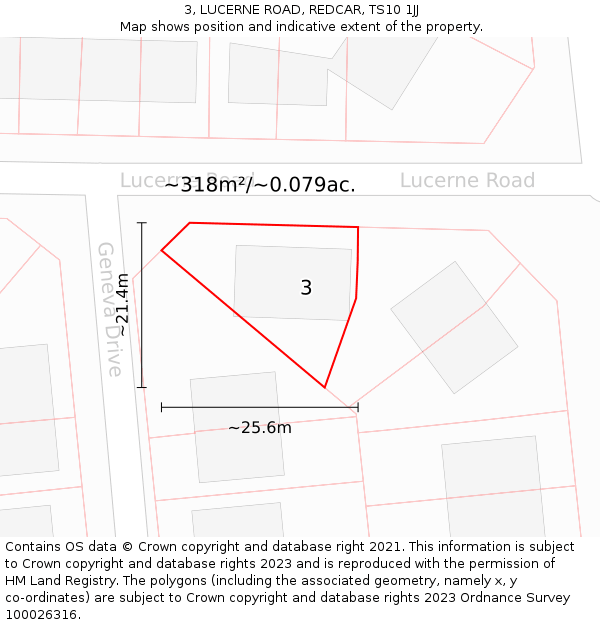 3, LUCERNE ROAD, REDCAR, TS10 1JJ: Plot and title map