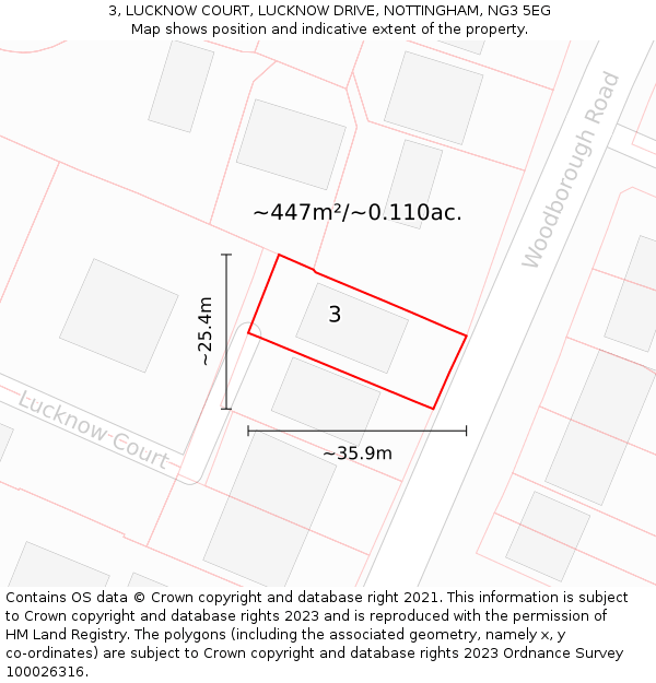 3, LUCKNOW COURT, LUCKNOW DRIVE, NOTTINGHAM, NG3 5EG: Plot and title map