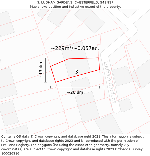 3, LUDHAM GARDENS, CHESTERFIELD, S41 8SP: Plot and title map