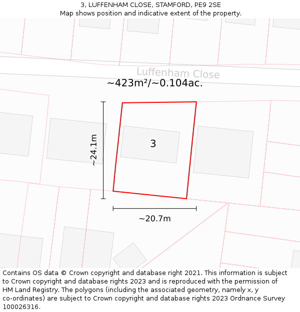 3, LUFFENHAM CLOSE, STAMFORD, PE9 2SE: Plot and title map