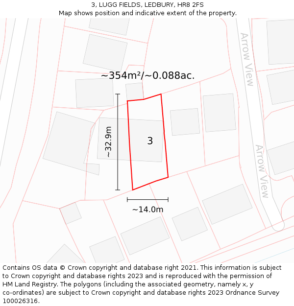 3, LUGG FIELDS, LEDBURY, HR8 2FS: Plot and title map