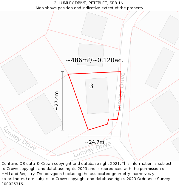 3, LUMLEY DRIVE, PETERLEE, SR8 1NL: Plot and title map