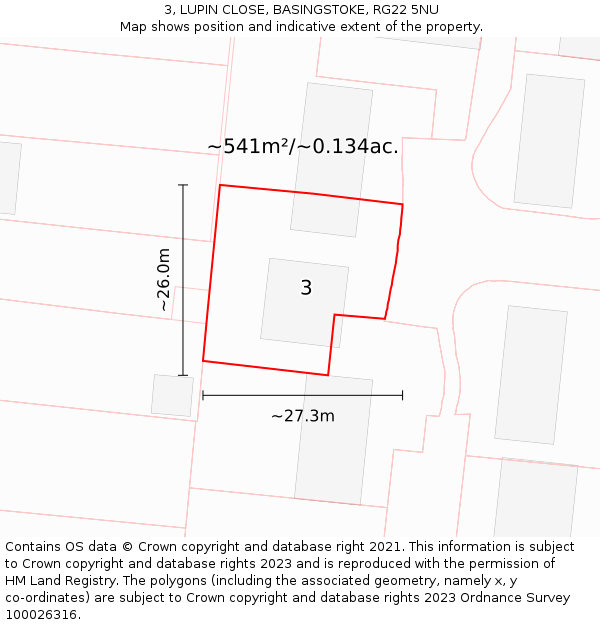 3, LUPIN CLOSE, BASINGSTOKE, RG22 5NU: Plot and title map