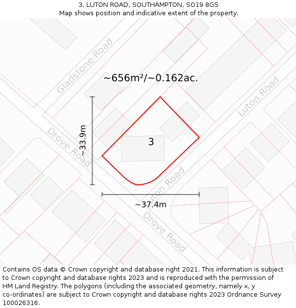 3, LUTON ROAD, SOUTHAMPTON, SO19 8GS: Plot and title map