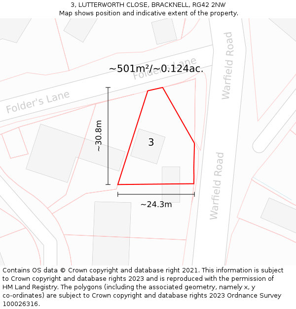 3, LUTTERWORTH CLOSE, BRACKNELL, RG42 2NW: Plot and title map